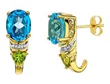 Blue Topaz and Peridot Gemstone and Diamond Earrings in Yellow Gold