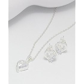 Sterling Silver Celebrity Inspired Bridal Jewelry Style Earring/Pendant Set CZ Diamonds - Gems Couture