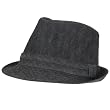 VINTAGE DENIM JEAN COTTON FEDORA TRILBY HAT BLACK LARGE / EXTRA LARGE
