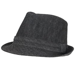 VINTAGE DENIM JEAN COTTON FEDORA TRILBY HAT BLACK LARGE / EXTRA LARGE