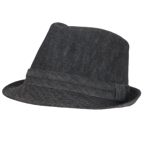 New Vintage Denim Jean Cotton Fedora Trilby Hat Black Medium / Large