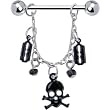 Black Razor Blade Skull Crossbones Nipple Ring