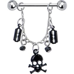 Black Razor Blade Skull Crossbones Nipple Ring
