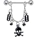 Black Razor Blade Skull Crossbones Nipple Ring
