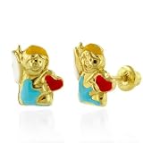 14K Yellow Gold Children's Enamel Bear Stud Earrings