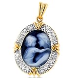 14K Yellow Gold 0.20 Carat Diamond Mother Holding Her Child Cameo Pendant