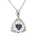 Sterling Silver Celtic Triangle-Shaped Amethyst Pendant, 18.5"