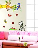 X Large Monkey Hanging from Tree with Zebra Wall Sticker Decal for Baby Nursery Kids Room