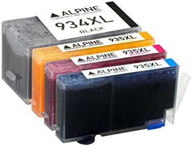 Compatible Replacements for Hewlett Packard HP 934XL & 935XL Set of 4 Ink Cartridges C2P23AN Black, C2P24AN Cyan, C2P25AN Magenta, & C2P26AN Yellow - Shows Accurate Ink Levels