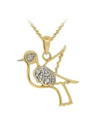 Goldtone Finish Silver Diamond Accent Bird Pendant Necklace, 18"