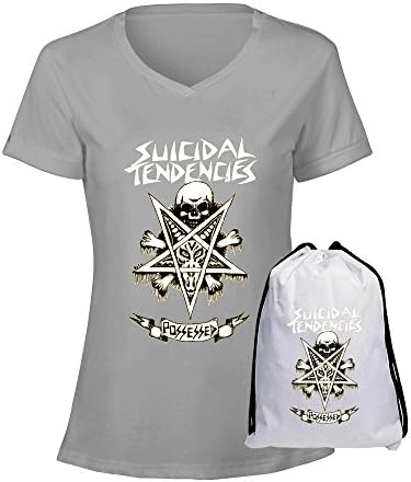 Ninoo Heavy Metal Band Suicidal Tendencies Design V-Neck Tee Shirt for Women Grey