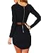 Leadingstar Women Crew Neck Long Sleeve Crop Top Midi Skirt Outfit Two Piece Bodycon Short Black Dress XL