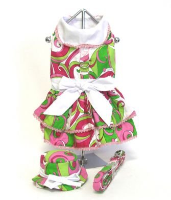 Dog Dress Set - Mod Print Dog Dress w/Hat & Leash - X-Small (XS)