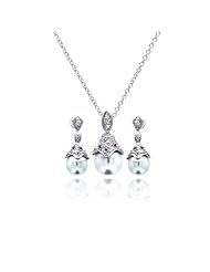 Nickel Free Sterling Silver Pendant & Earring Sets Hanging Pearl CZ Set Pendant Pearl Diameter: 9.98mm Earrings Pearl Diameter: 7.95mm
