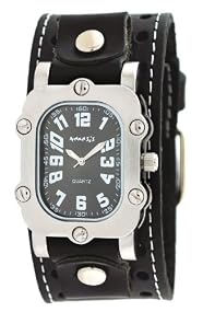 Nemesis #STH007K Men's Stainless Steel Signature Rectangular Leather Cuff Watch