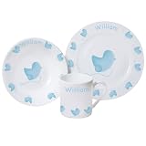 Personalised Blue Chick Boys Bone China Tablewear Breakfast Boxed Gift Set