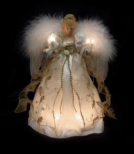 12" Lighted Cream & Gold Angel Christmas Tree Topper  Clear Lit Lights