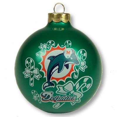 MIAMI DOLPHINS GLASS BALL CHRISTMAS ORNAMENT