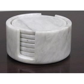 White Marble Coaster Set 6 Pcs Felt Bottom in a Nice Gift Box by Marble 'n things