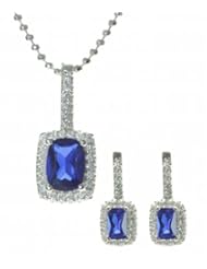 925 Sterling Silver Women Earrings + Pendant with Cubic Zirconia/CZ - 46cm*18mm*8mm, 5 Grams