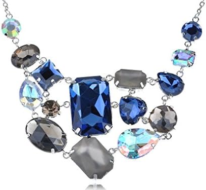 Spicy Key Stunning Elegant Synthetic Capri Blue Synthetic morion AB Rectangle Square Circle Shape Necklace
