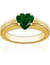18K Yellow Gold Heart Cut Emerald Solitaire Ring (GIA Certificate)