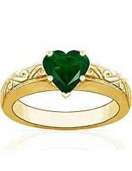 14K Yellow Gold Heart Cut Emerald Solitaire Ring (GIA Certificate)