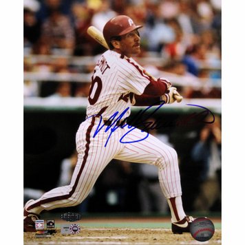 Mike Schmidt Autographed Batting Phillies White Jersey Vertical 8x10 Photo