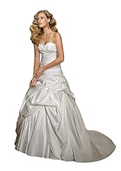 Material: Taffeta 
Occasion: Wedding  
Shoulder: Strapless  
Neckline: Sweetheart  
Skirt: A-line 
Embellishments: Ruched  
Closure/Back: Back Zipper 
Size Category: Adult 
