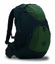 Akara K1 Backpack.  Black and Green with brown piping.  Fits up to  17 in. laptop
