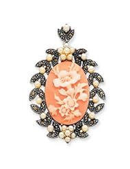 Sterling Silver Marcasite Simulated Pearl Cameo Slide