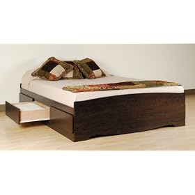 Espresso Finish Queen Size Platform Captain Storage Bed