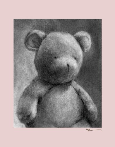 Oopsy daisy Charcoal Teddy Canvas Stretched Art by Margot Curran, 11 by 14-Inches, Pink Border