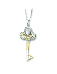 Sterling Silver & Gold-plated Apr. CZ Birthstone Key 18in Necklace.