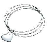 Produkt-Bild: Dreifacher Designer Armreif / Armband mit Herz Anh&auml;nger, Sterling Silber