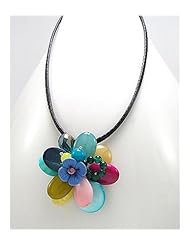 Flower Hemp rope Dyed Mother of Pearl Necklace In Zinc
