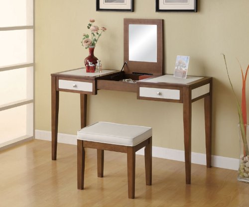 Contemporary Cherry & White Finish Vanity Set by Coaster Furniture