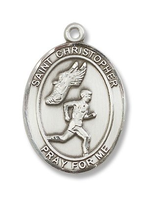 Sterling Silver St. Christopher Sports Track & Field Men Medal Pendant with 24″ Stainless Steel Chain in Gift Box