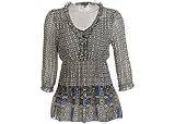 Petite Bay Studio Career Blue & Green Crinkle Blouse