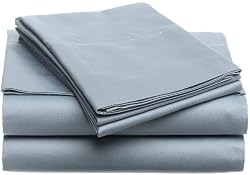 Pinzon Hemstitch 400-Thread-Count Egyptian Cotton Sateen Twin Sheet Set, Smokey Blue