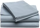 Pinzon Hemstitch 400-Thread-Coun​t Egyptian Cotton Sateen Queen Sheet Set, Smokey Blue