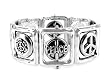 Polished Silvertone Peace Theme Stretch Bangle Bracelet