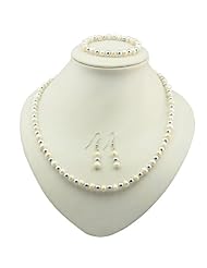 White Freshwater Pearl with Stretchy Bracelet Necklace Earring Women Fashion Jewelry Set