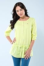 3/4 Sleeve Cotton Voile Piped Henley Tunic Shirt