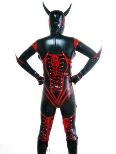 Howriis Women's Black Heavy Latex Catsuit with Inflatable Breast and Hood (Medium, Black)