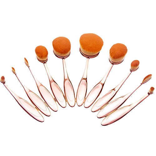 Summifit 10 Pcs Oval Makeup Brushes Set Contour Foundation Concealer Blush Eyeshadow Brush Kit Mineral Cream Powder Cosmetic Tools (Lovely Pink)