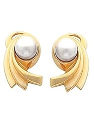 Pair of 18K Yellow Gold White Akoya Cultured Pearl Earrings -- LIFETIME WARRANTY