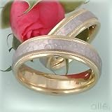 14K Men's 2-Tone Hammered/Milgrain Wedding Band