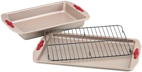 Paula Deen Signature Nonstick Bakeware 3-piece Bakeware Set, Gray with Red Silic