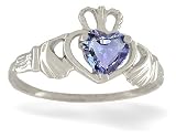 14K White Gold Genuine Heart Tanzanite Celtic Claddagh Ring